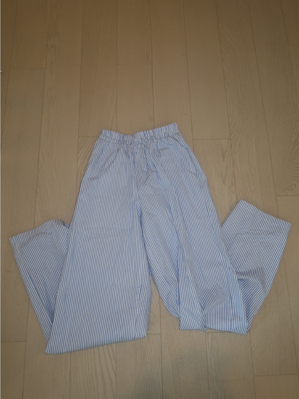 Light Blue Pinstripe Elastic Waist Pants